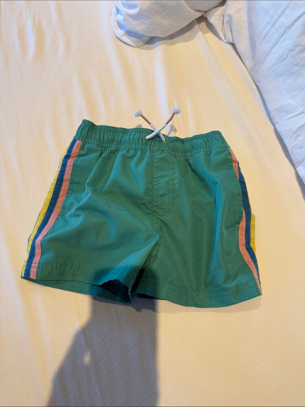 Mini Boden Teal Shorts with Pink, Blue & Yellow Side Stripes
